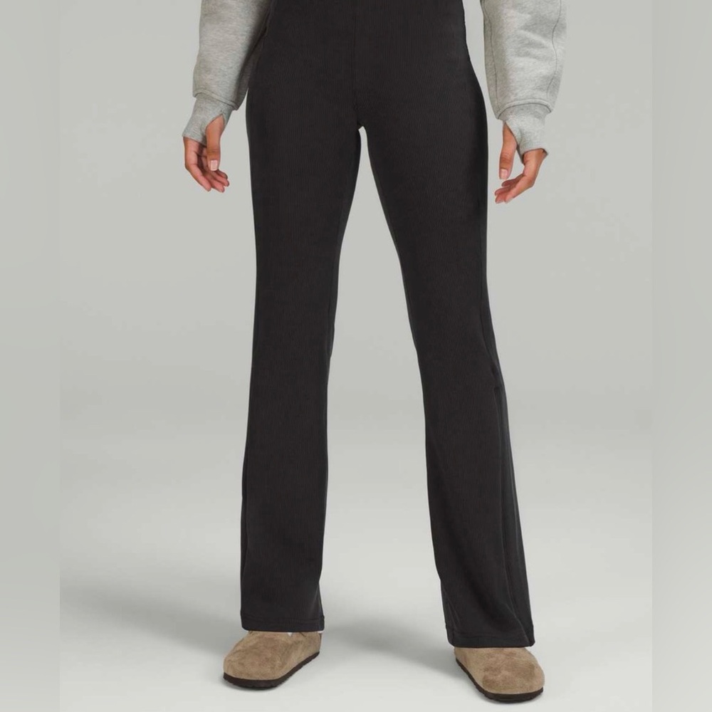 Lululemon Brushed Softstreme Ribbed Zip Flared Pant Legging 32.5" Women’s 2 Blk - Picture 2 of 12